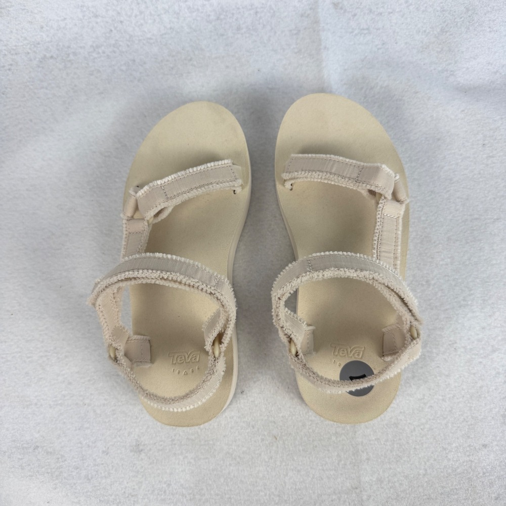 Teva Midform Universal Frayed Beige Canvas Platform Sandals Womens US 7 UK 5